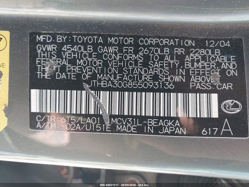 JTHBA30G855093136 2005 LEXUS ES 330 photo no. 9