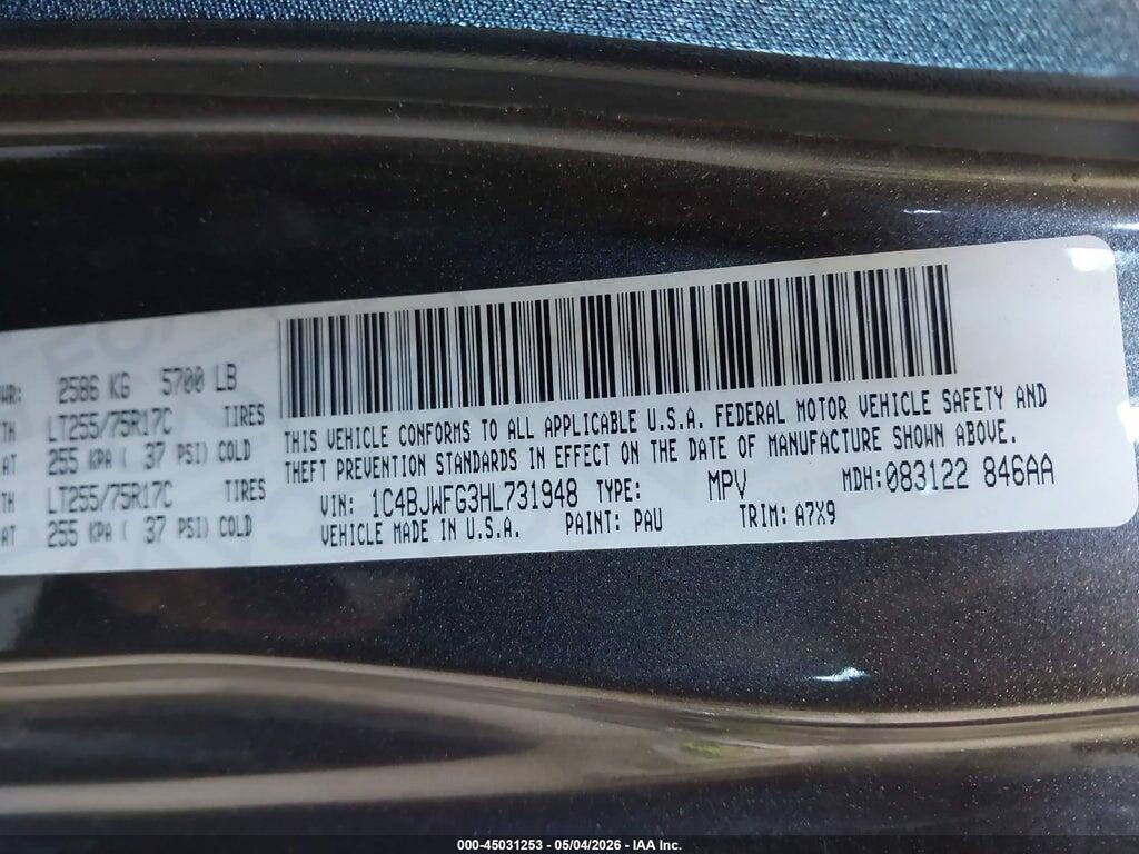 1C4BJWFG3HL731948 2017 JEEP WRANGLER UNLIMITED photo no. 9