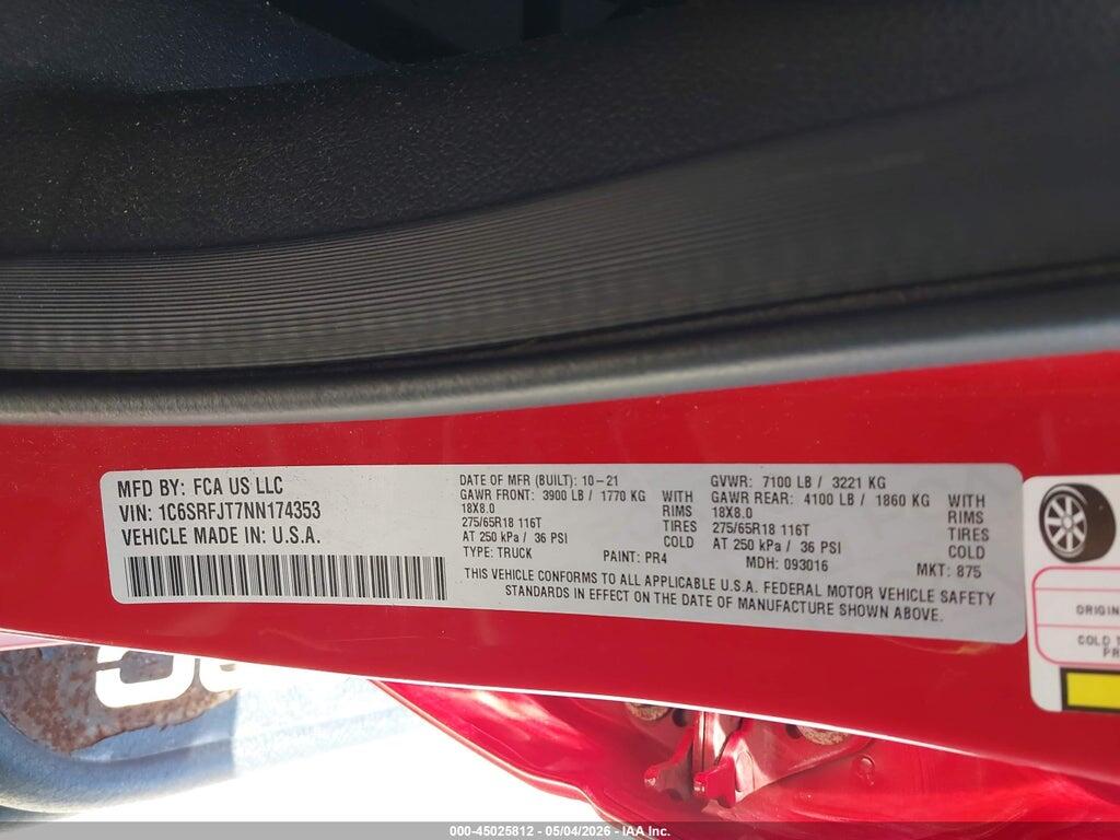 1C6SRFJT7NN174353 2022 RAM 1500 photo no. 9