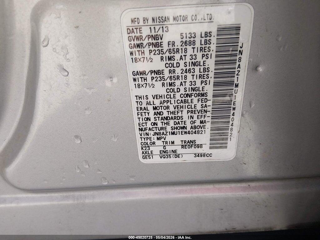 JN8AZ1MU1EW404821 2014 NISSAN MURANO photo no. 9