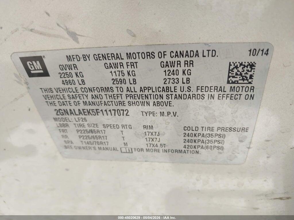 2GNALAEK5F1117072 2015 CHEVROLET EQUINOX photo no. 9