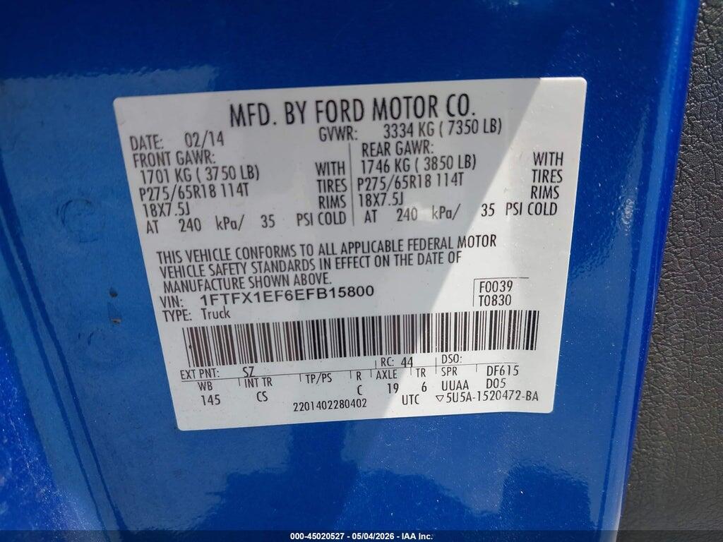 1FTFX1EF6EFB15800 2014 FORD F-150 photo no. 9