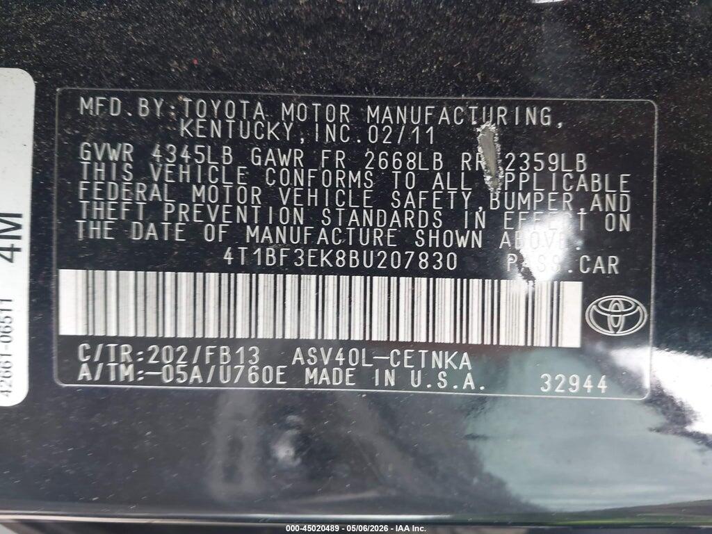 4T1BF3EK8BU207830 2011 TOYOTA CAMRY photo no. 9