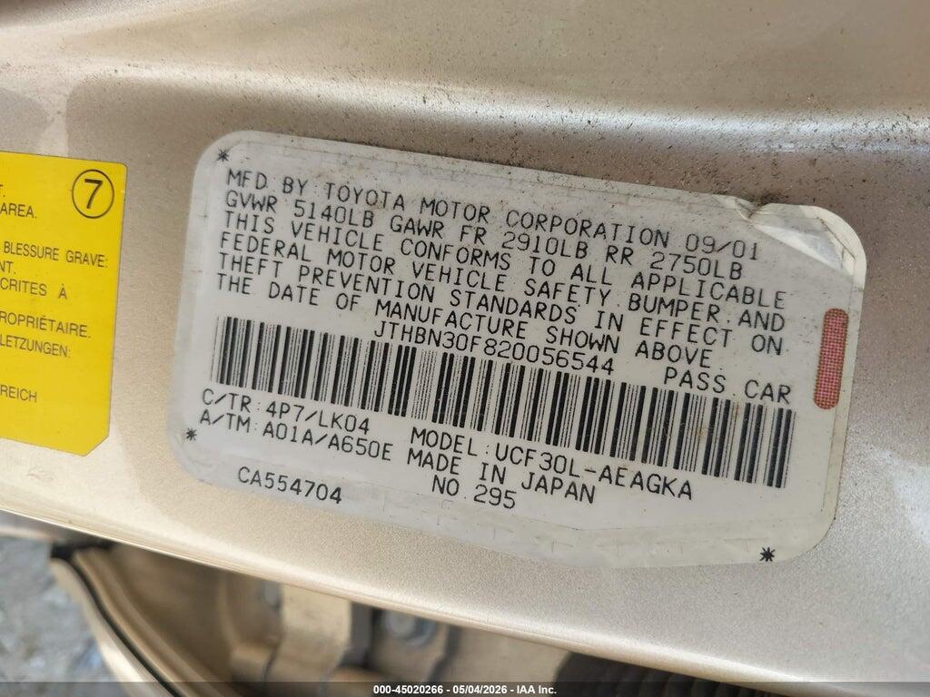 JTHBN30F820056544 2002 LEXUS LS 430 photo no. 9
