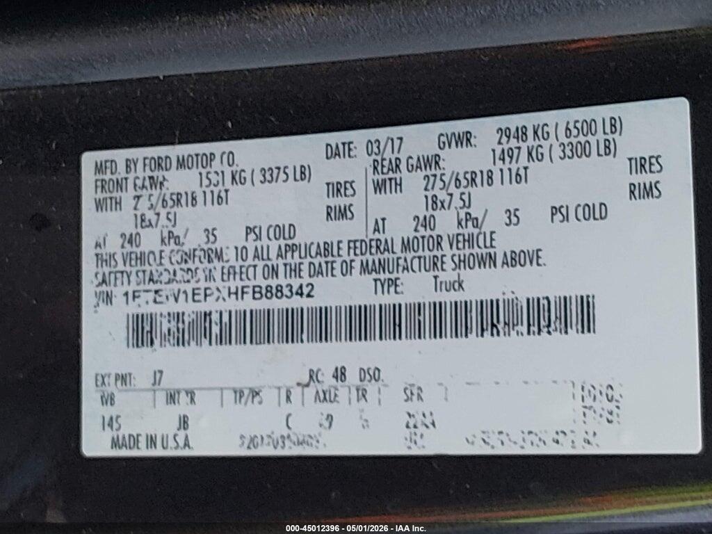 1FTEW1EPXHFB88342 2017 FORD F-150 photo no. 9