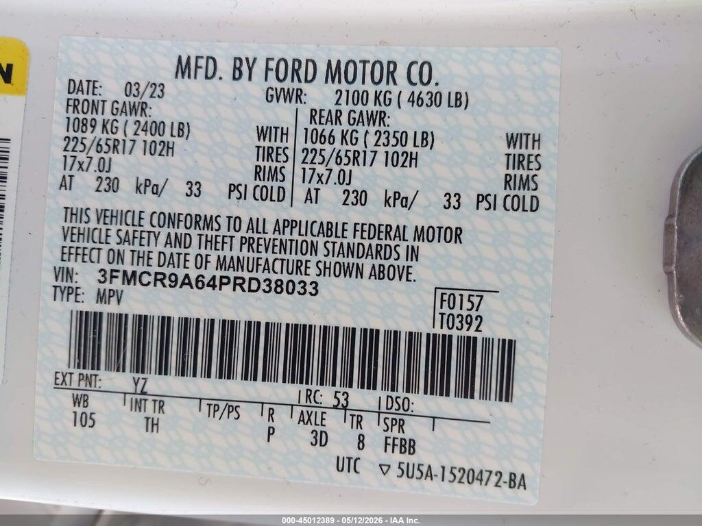 3FMCR9A64PRD38033 2023 FORD BRONCO SPORT photo no. 9