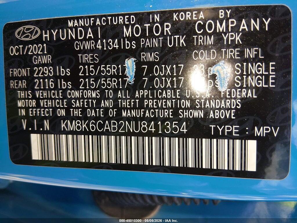 KM8K6CAB2NU841354 2022 HYUNDAI KONA photo no. 9