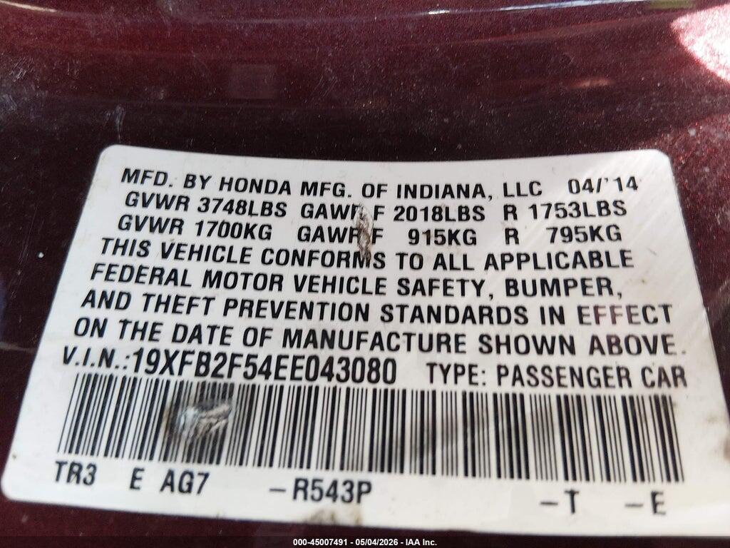 19XFB2F54EE043080 2014 HONDA CIVIC photo no. 9