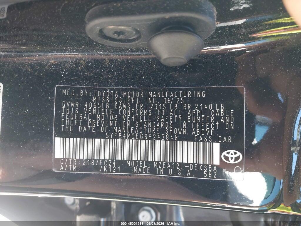 5YFB4MCE6SP243848 2025 TOYOTA COROLLA photo no. 9