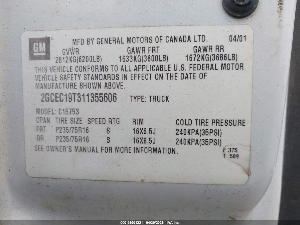 2GCEC19T311355606 2001 CHEVROLET SILVERADO 1500 photo no. 9