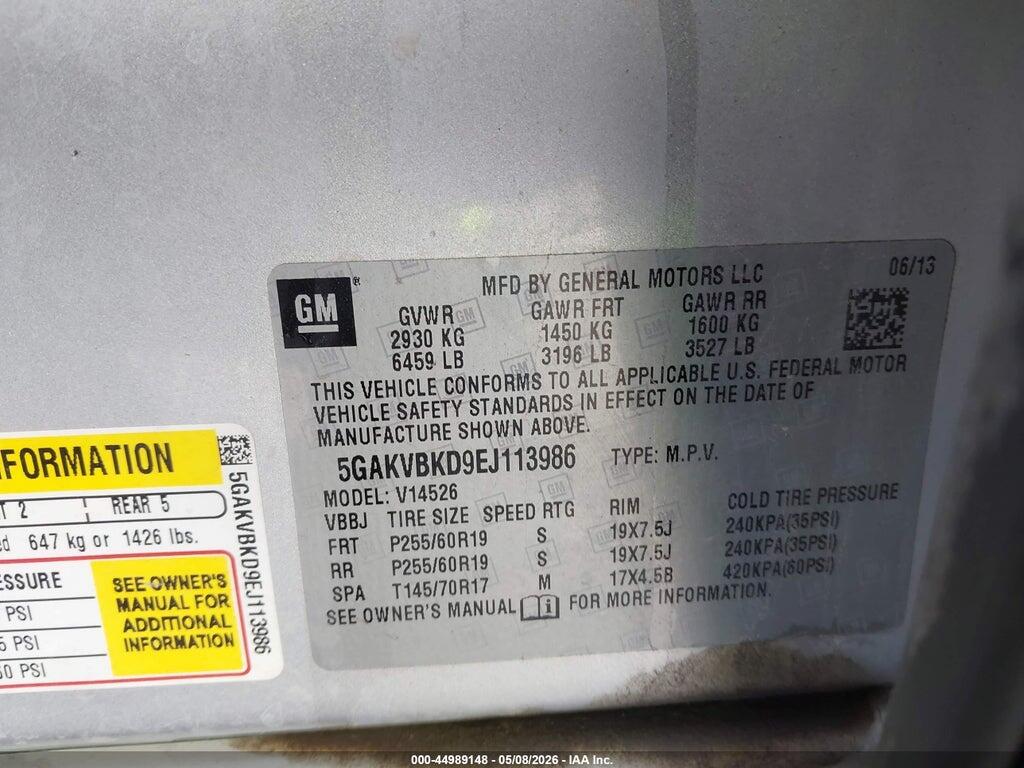 5GAKVBKD9EJ113986 2014 BUICK ENCLAVE photo no. 9