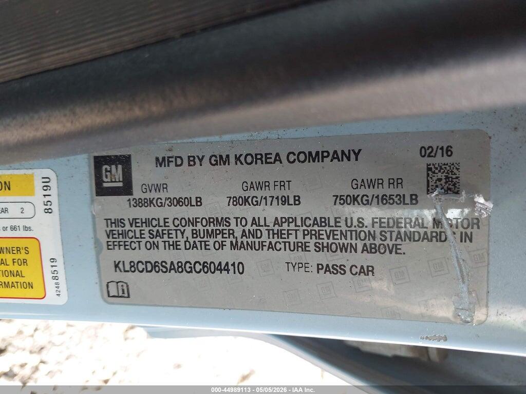 KL8CD6SA8GC604410 2016 CHEVROLET SPARK photo no. 9