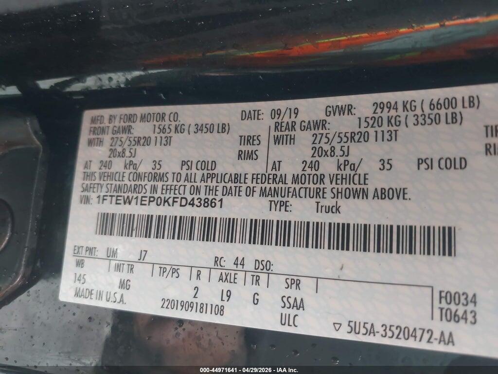 1FTEW1EP0KFD43861 2019 FORD F-150 photo no. 9