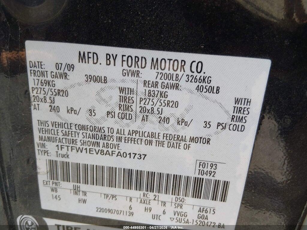1FTFW1EV8AFA01737 2010 FORD F-150 photo no. 9