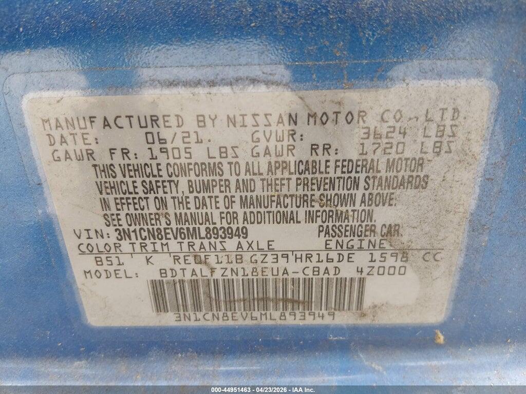 3N1CN8EV6ML893949 2021 NISSAN VERSA photo no. 9