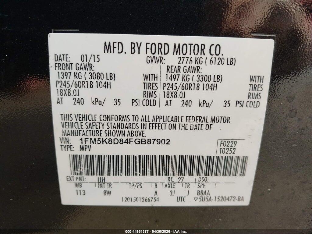 1FM5K8D84FGB87902 2015 FORD EXPLORER photo no. 9