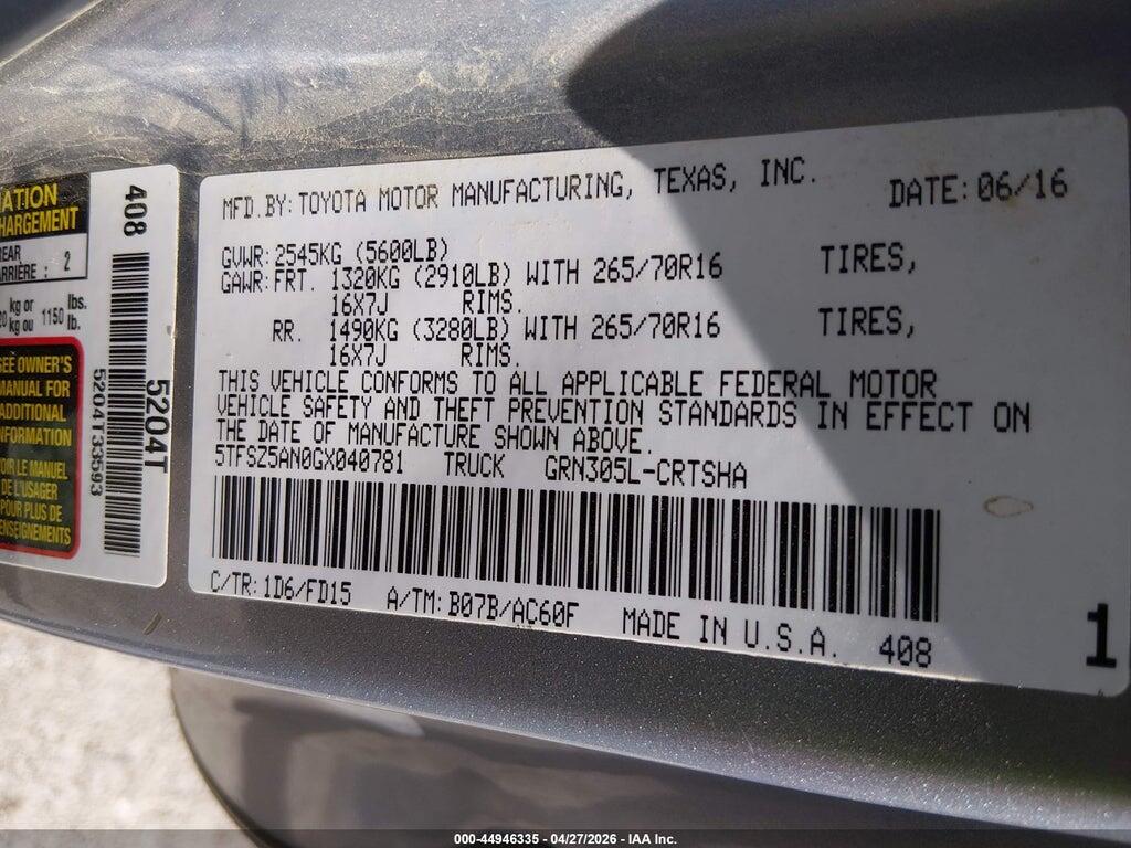 5TFSZ5AN0GX040781 2016 TOYOTA TACOMA photo no. 9