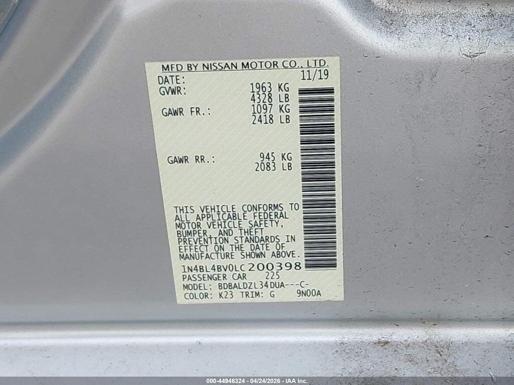 1N4BL4BV0LC200398 2020 NISSAN ALTIMA photo no. 9