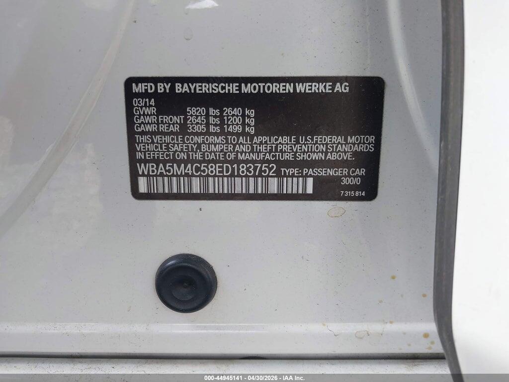WBA5M4C58ED183752 2014 BMW 535I GRAN TURISMO photo no. 9
