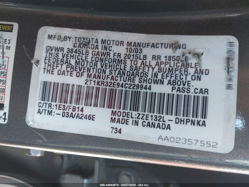 2T1KR32E94C229944 2004 TOYOTA MATRIX photo no. 9