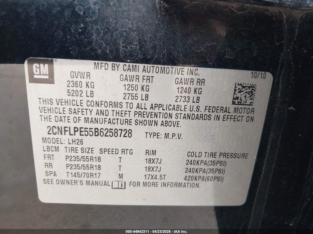 2CNFLPE55B6258728 2011 CHEVROLET EQUINOX photo no. 9