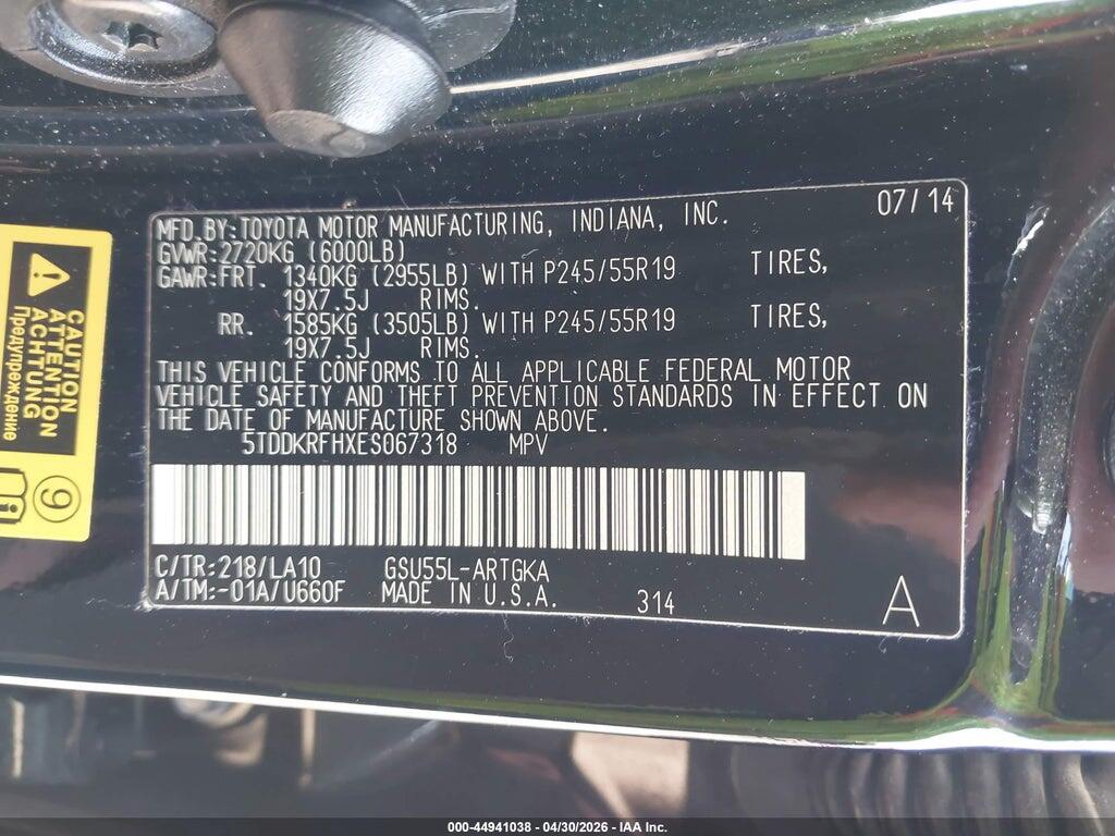 5TDDKRFHXES067318 2014 TOYOTA HIGHLANDER photo no. 9