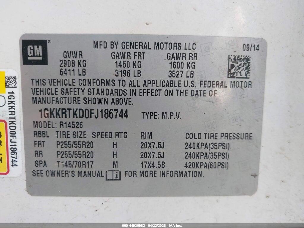 1GKKRTKD0FJ186744 2015 GMC ACADIA photo no. 9