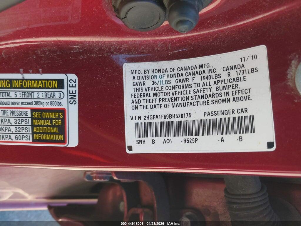 2HGFA1F69BH528175 2011 HONDA CIVIC photo no. 9