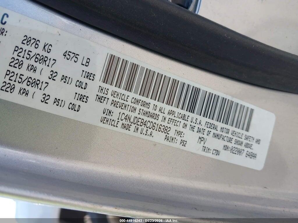 1C4NJDEB4CD616382 2012 JEEP COMPASS photo no. 9