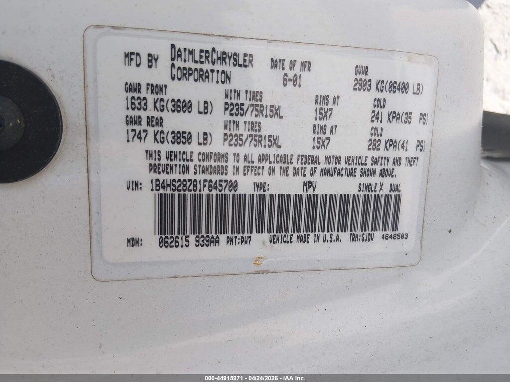 1B4HS28Z81F645700 2001 DODGE DURANGO photo no. 9