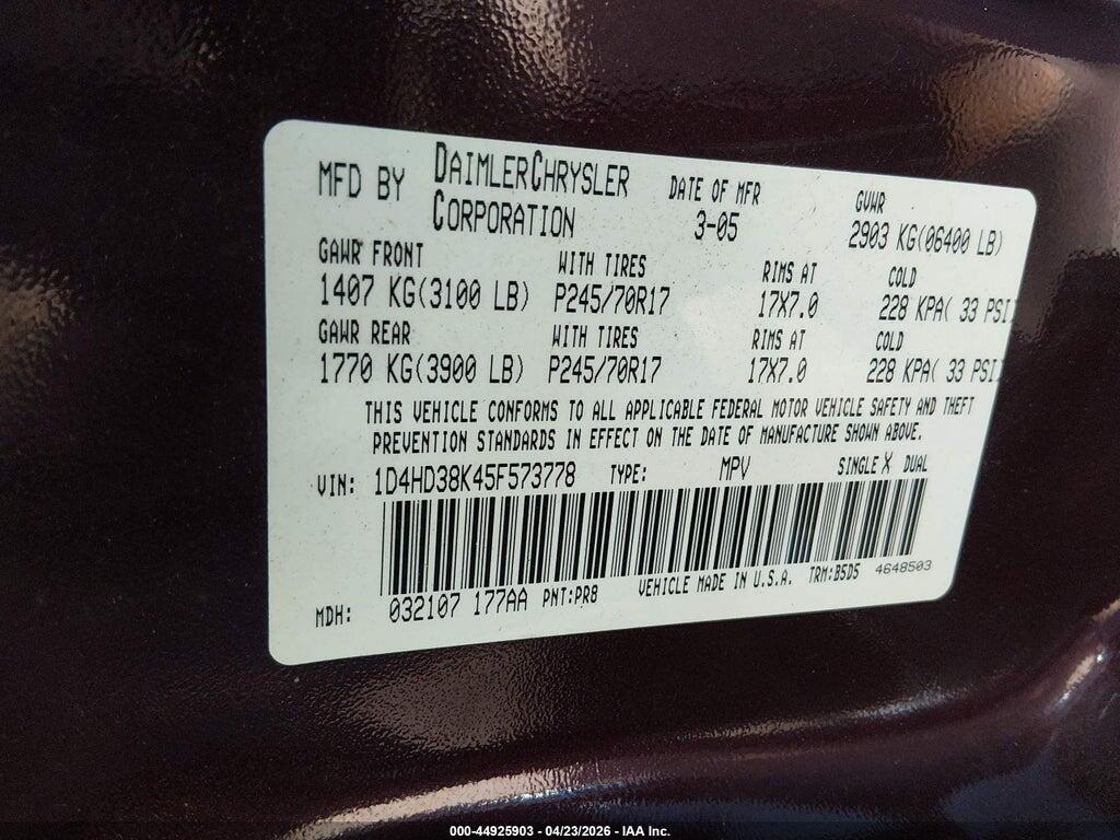 1D4HD38K45F573778 2005 DODGE DURANGO photo no. 9