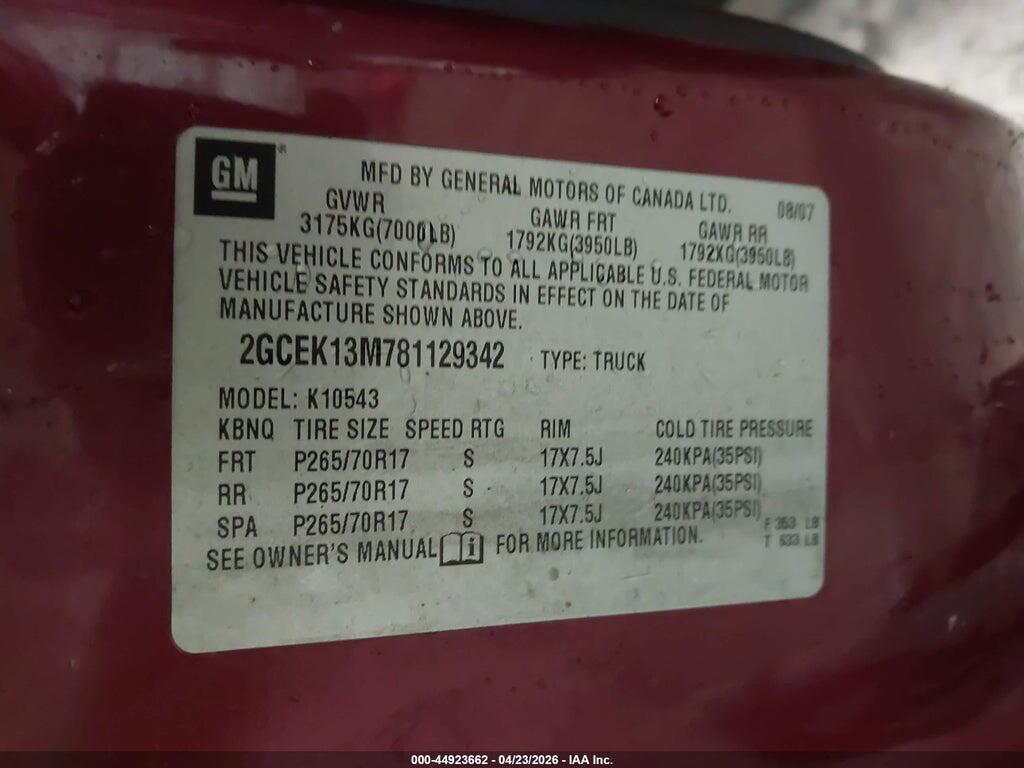 2GCEK13M781129342 2008 CHEVROLET SILVERADO 1500 photo no. 9