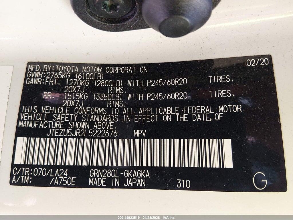 JTEZU5JR2L5222676 2020 TOYOTA 4RUNNER photo no. 9