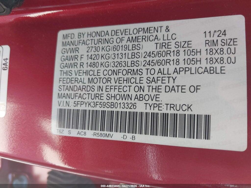 5FPYK3F59SB013326 2025 HONDA RIDGELINE photo no. 9