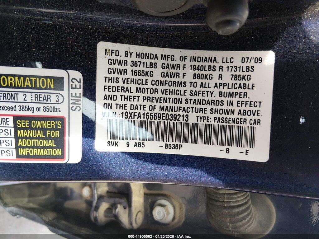 19XFA16569E039213 2009 HONDA CIVIC photo no. 9