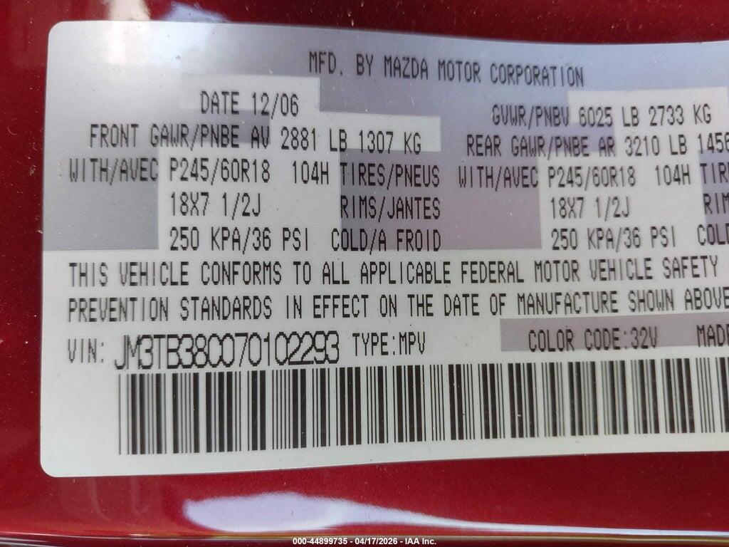 JM3TB38C070102293 2007 MAZDA CX-9 photo no. 9
