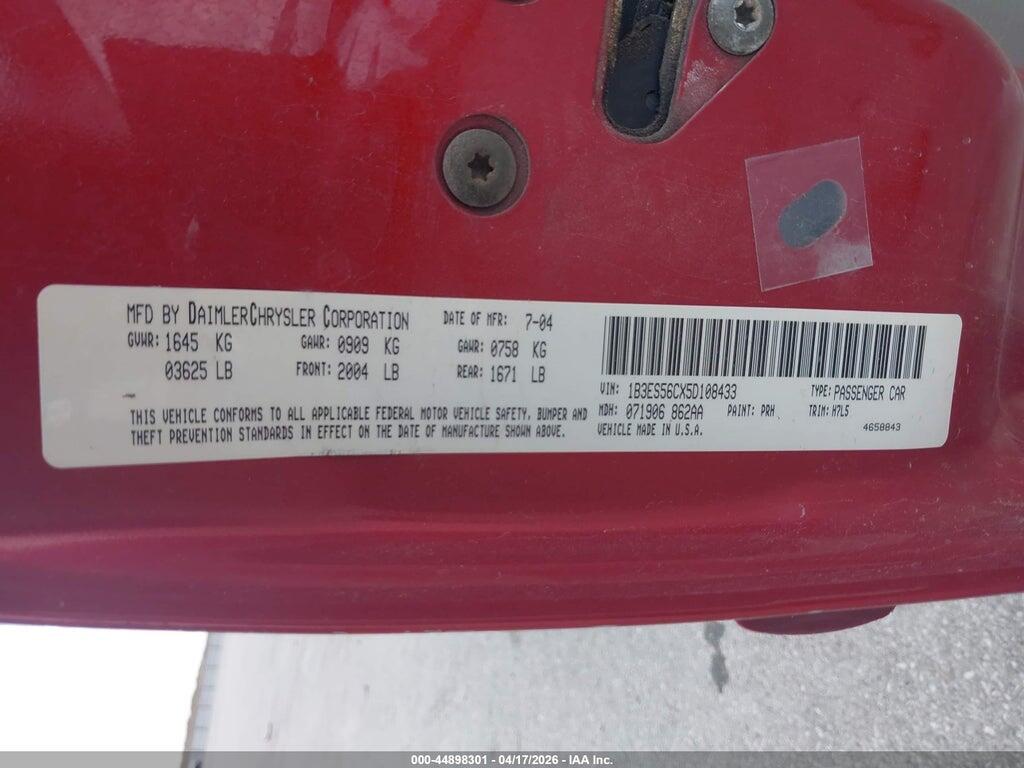 1B3ES56CX5D108433 2005 DODGE NEON photo no. 9