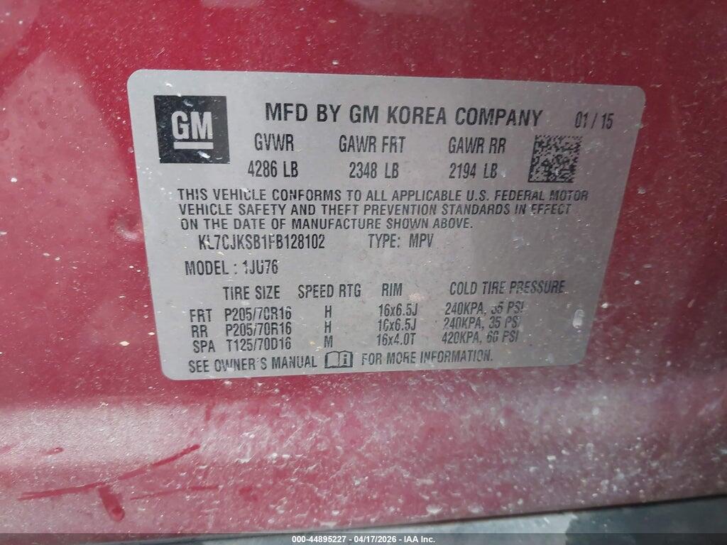 KL7CJKSB1FB128102 2015 CHEVROLET TRAX photo no. 9