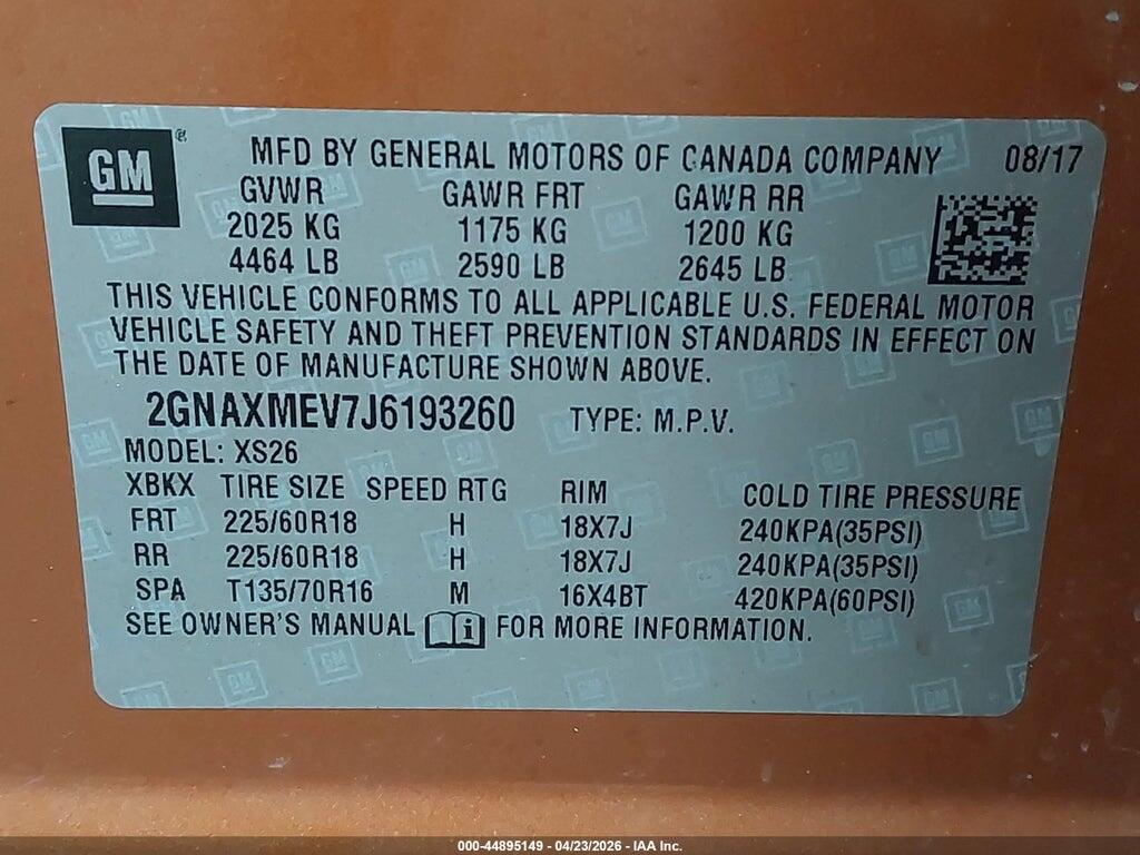 2GNAXMEV7J6193260 2018 CHEVROLET EQUINOX photo no. 9