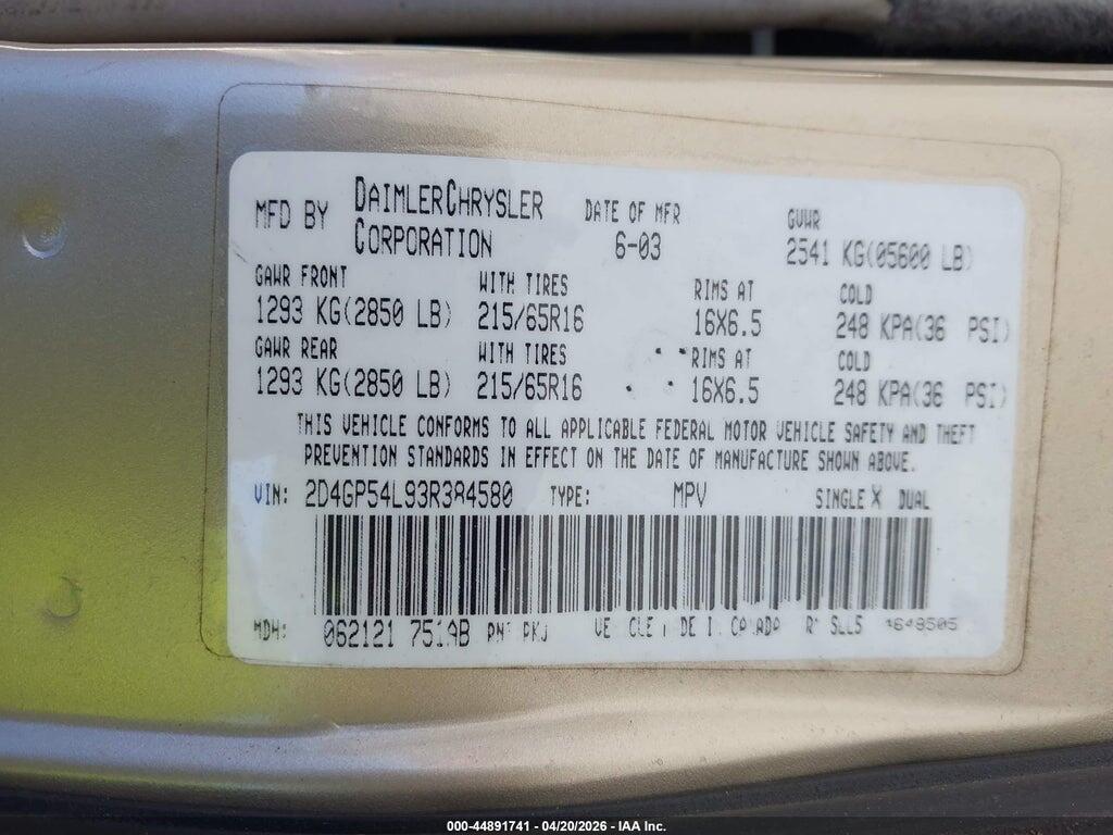 2D4GP54L93R384580 2003 DODGE GRAND CARAVAN photo no. 9