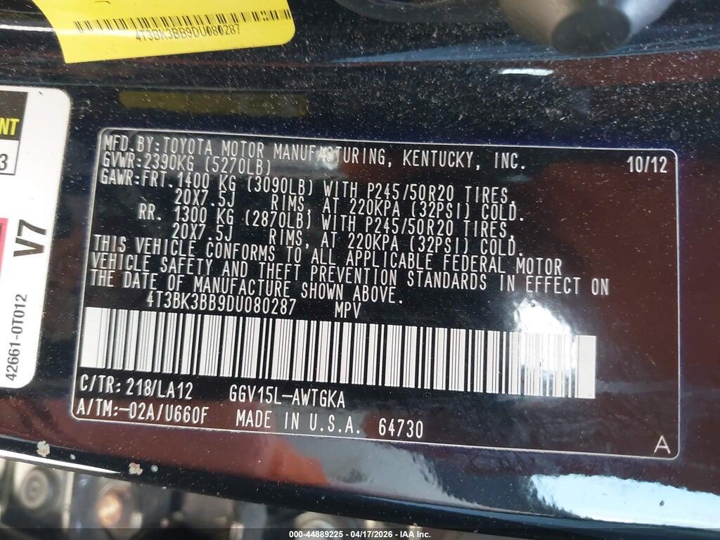 4T3BK3BB9DU080287 2013 TOYOTA VENZA photo no. 9
