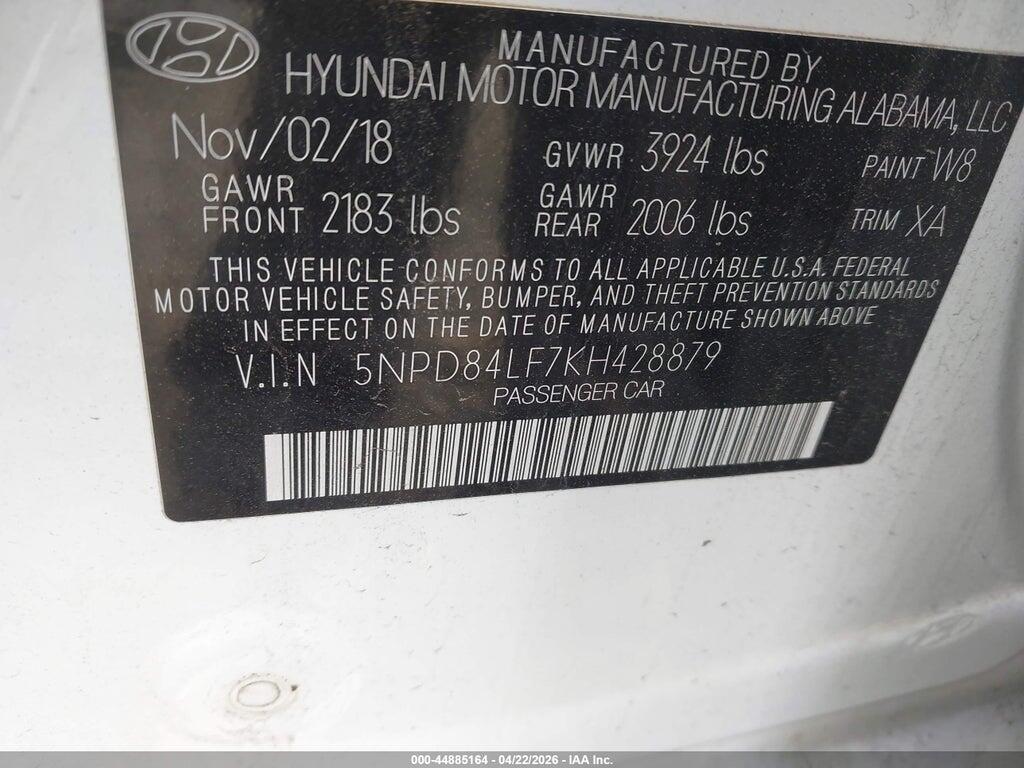 5NPD84LF7KH428879 2019 HYUNDAI ELANTRA photo no. 9