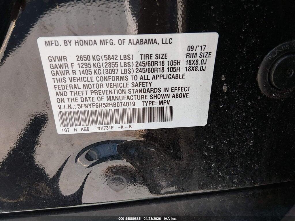 5FNYF6H52HB074019 2017 HONDA PILOT photo no. 9
