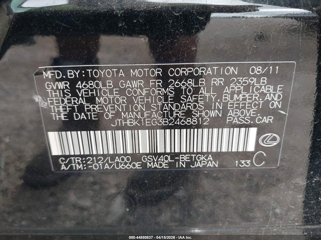 JTHBK1EG3B2468812 2011 LEXUS ES 350 photo no. 9