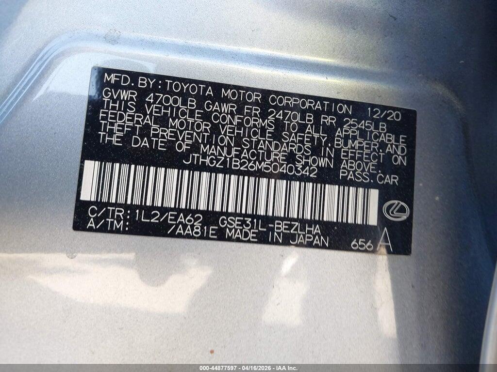 JTHGZ1B26M5040342 2021 LEXUS IS 350 photo no. 9