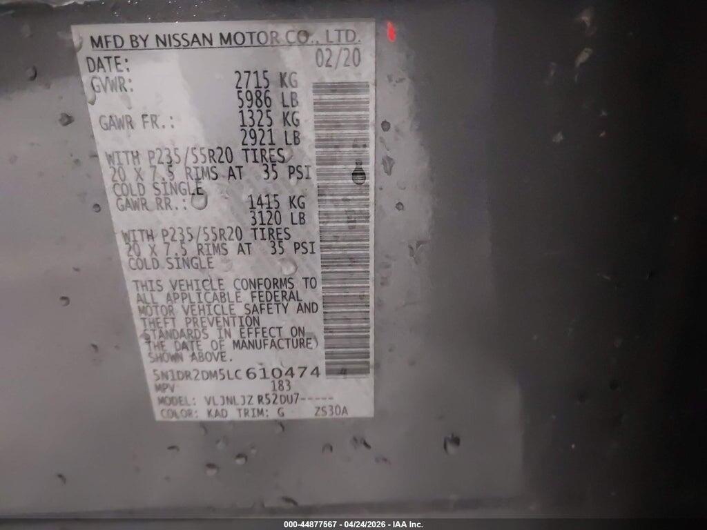 5N1DR2DM5LC610474 2020 NISSAN PATHFINDER photo no. 9