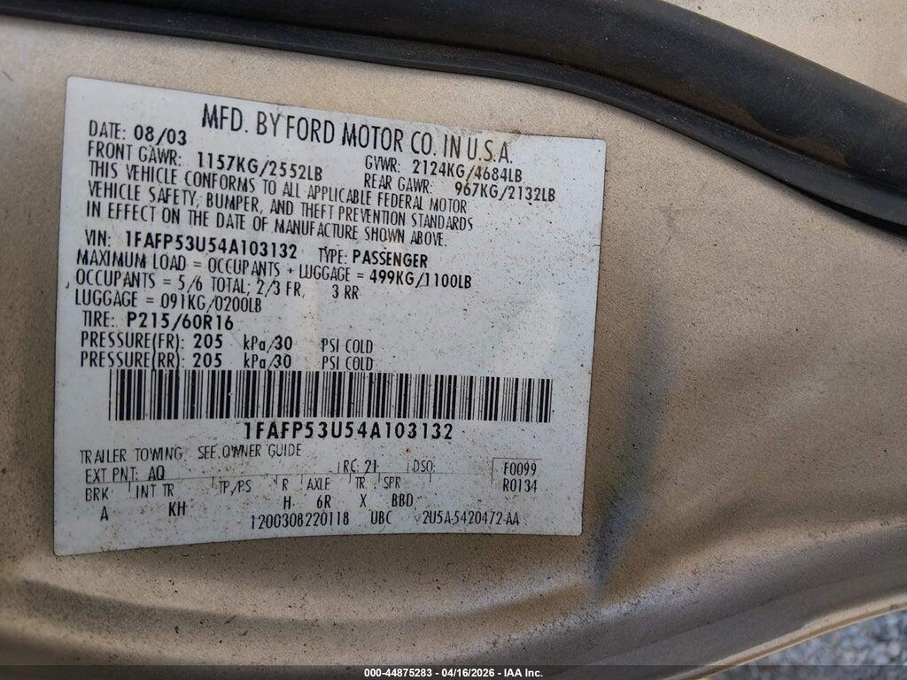 1FAFP53U54A103132 2004 FORD TAURUS photo no. 9