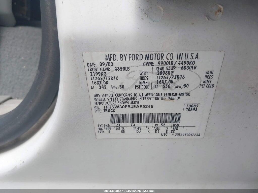 1FTSW30P94EA95348 2004 FORD F-350 photo no. 9