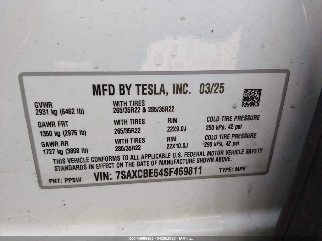 7SAXCBE64SF469811 2025 TESLA MODEL X photo no. 9