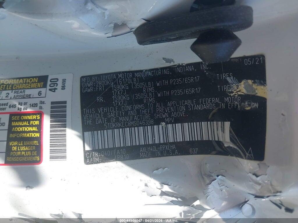 5TDKRKEC8MS046398 2021 TOYOTA SIENNA photo no. 9